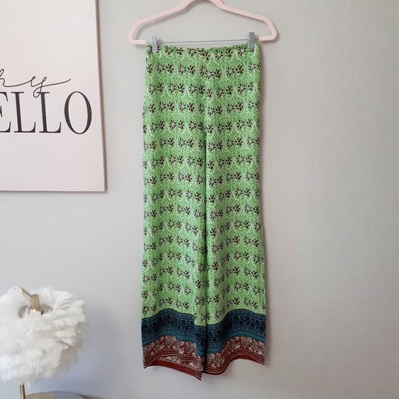 NWOT Zara green & multicolour abstract floral print high waist wide leg pants, S - Picture 13 of 14